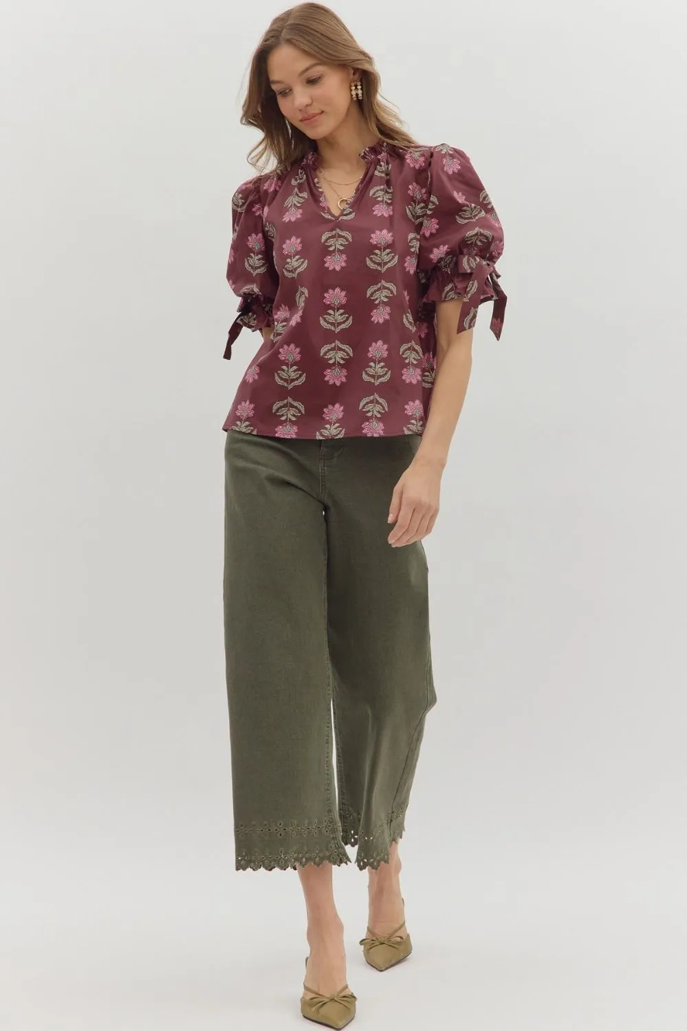Cheryl Floral Blouse, Burgundy sold by Madison Boutique product image thumbnail 2
