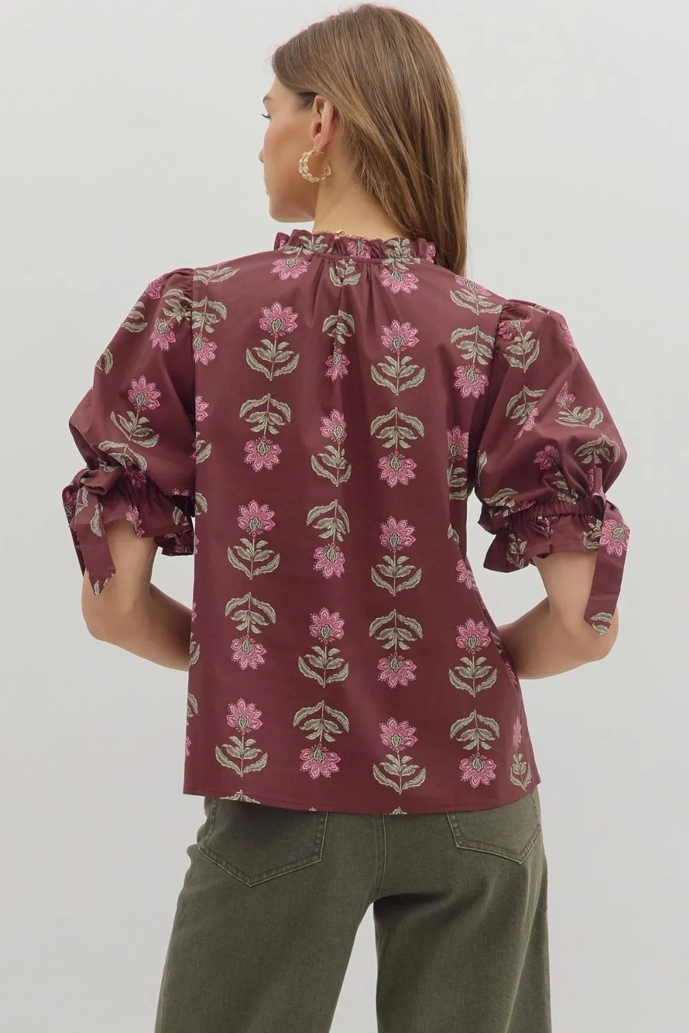 Cheryl Floral Blouse, Burgundy sold by Madison Boutique product image thumbnail 5
