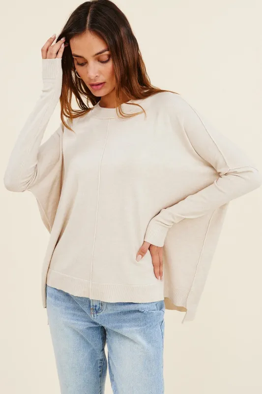 Liana Dolman Sleeve Sweater, Oatmeal sold by Madison Boutique