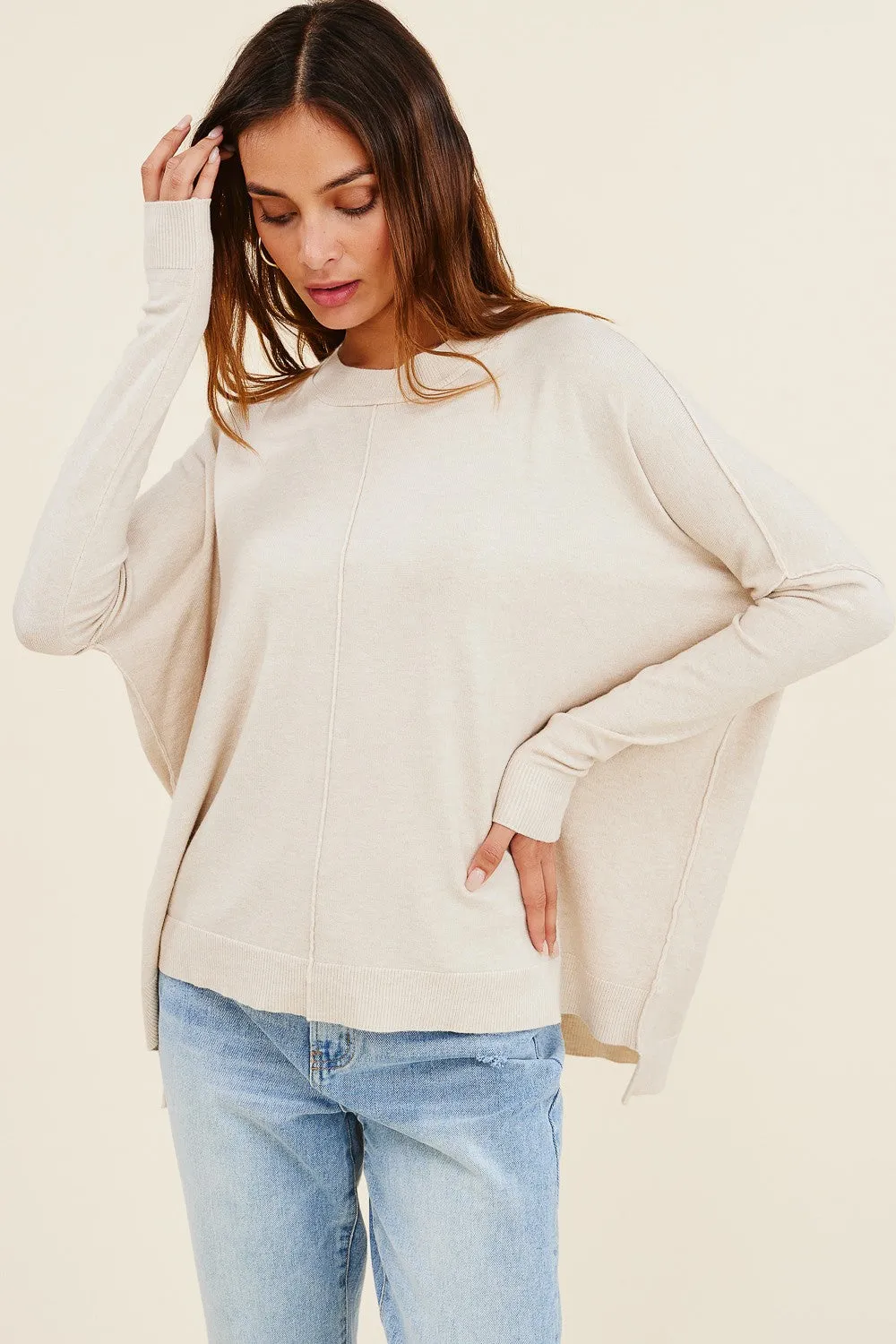 Liana Dolman Sleeve Sweater, Oatmeal sold by Madison Boutique
