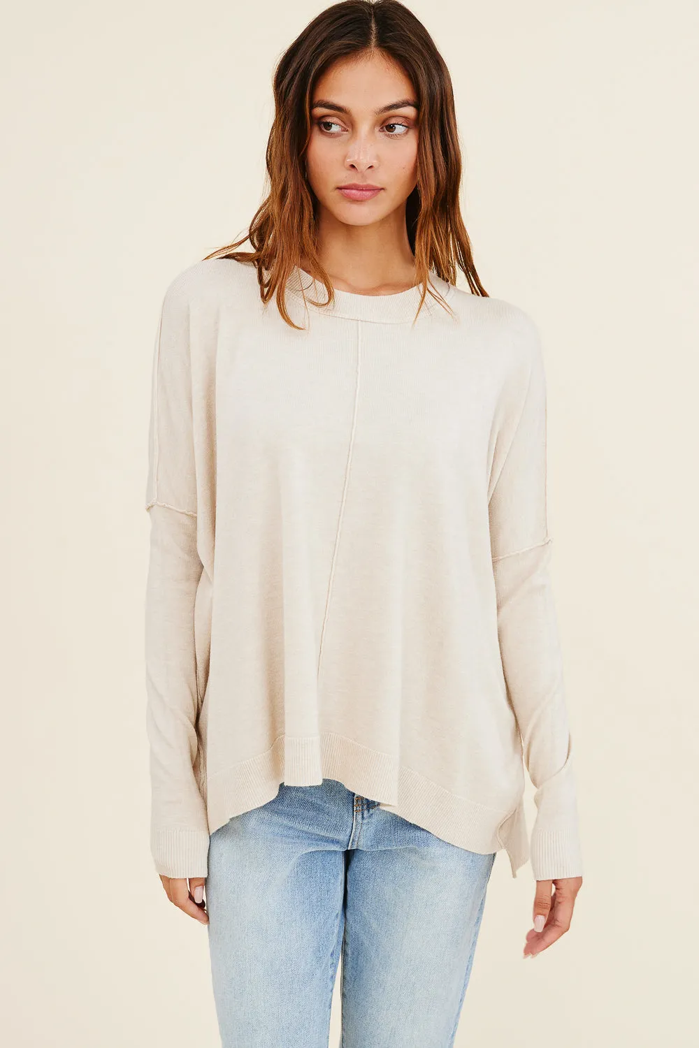 Liana Dolman Sleeve Sweater, Oatmeal sold by Madison Boutique product image thumbnail 2