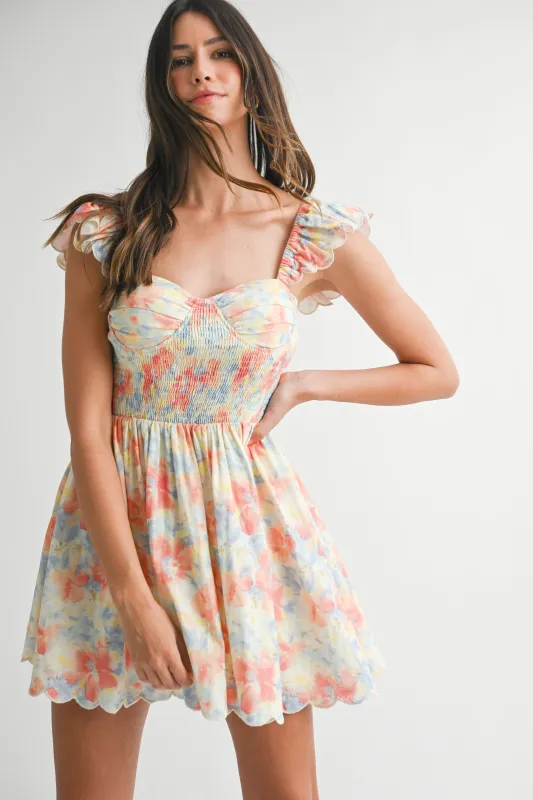 Alanis Watercolor Bustier Dress, Coral sold by Madison Boutique
