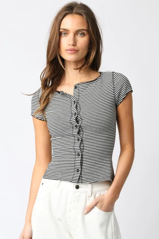 Luke Striped Button Tee sold by Madison Boutique