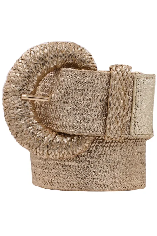 Half Moon Elastic Straw Belt, Gold sold by Madison Boutique