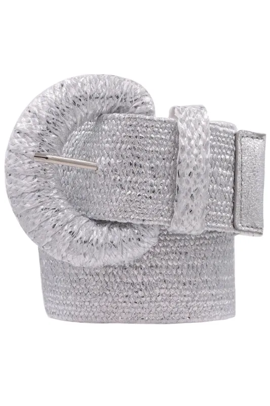 Half Moon Elastic Straw Belt, Silver sold by Madison Boutique
