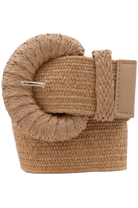 Half Moon Elastic Straw Belt, Tan sold by Madison Boutique