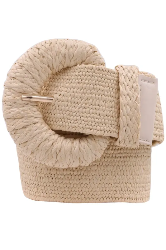 Half Moon Elastic Straw Belt, Natural sold by Madison Boutique
