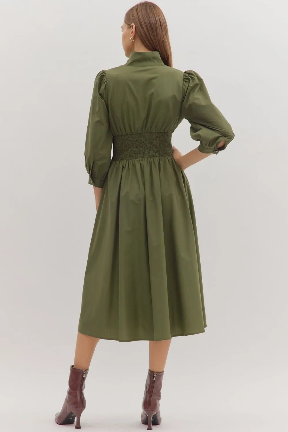 Priya Zip Front Midi Dress, Olive sold by Madison Boutique product image thumbnail 5