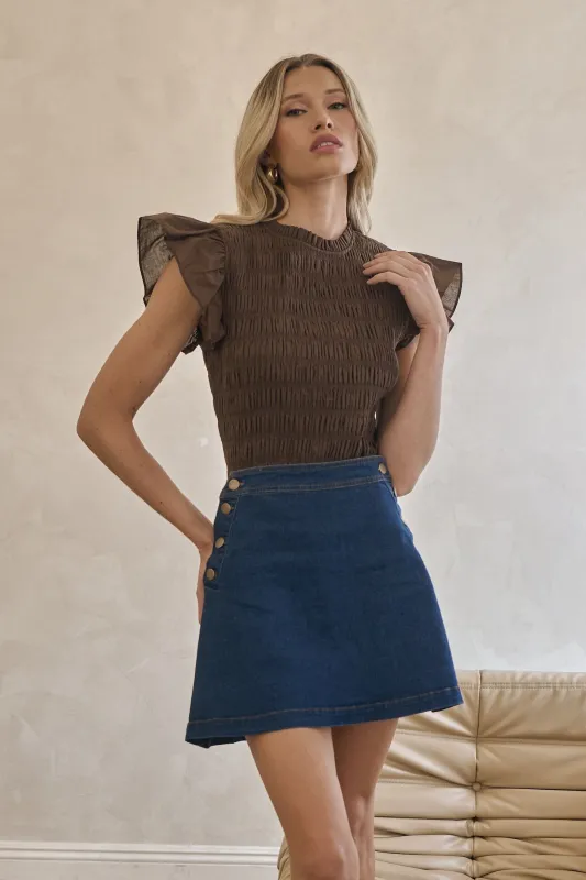 Zulema Smocked Ruffle Top sold by Madison Boutique