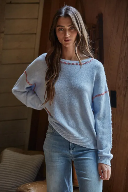 Nolita Stitched Seam Sweater, Blue sold by Madison Boutique
