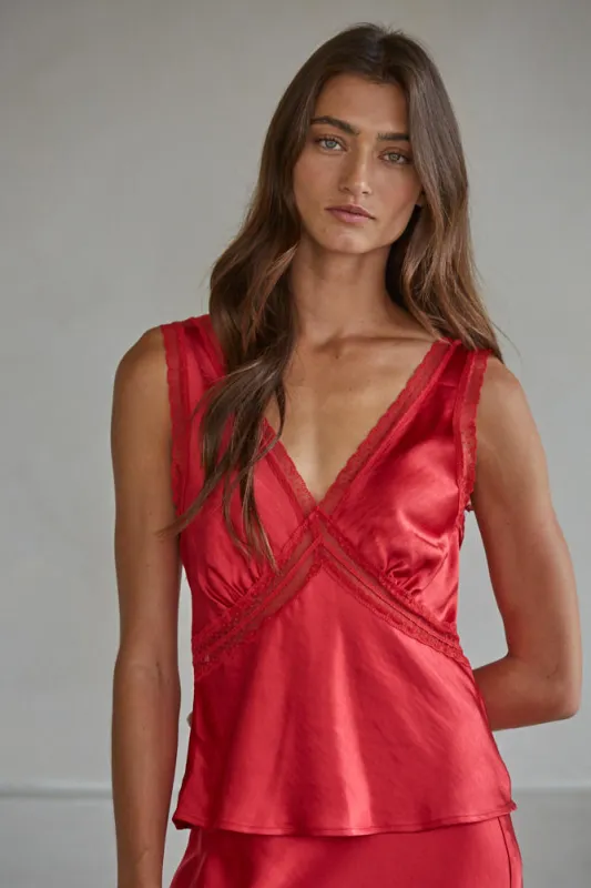 Tasha Lace Trim Tank, Red made by By Together