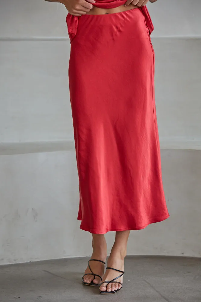 Marie Satin Midi Skirt sold by Madison Boutique