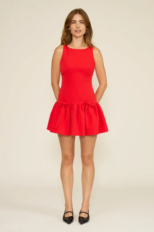 Delaney Bow Detail Dress, Red sold by Madison Boutique