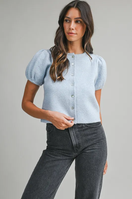 Charlotte Puff Sleeve Sweater, Blue made by MABLE