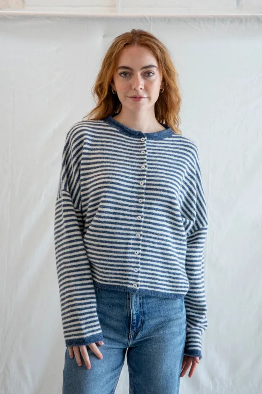 Harbour Striped Cardigan, Denim made by Things Between