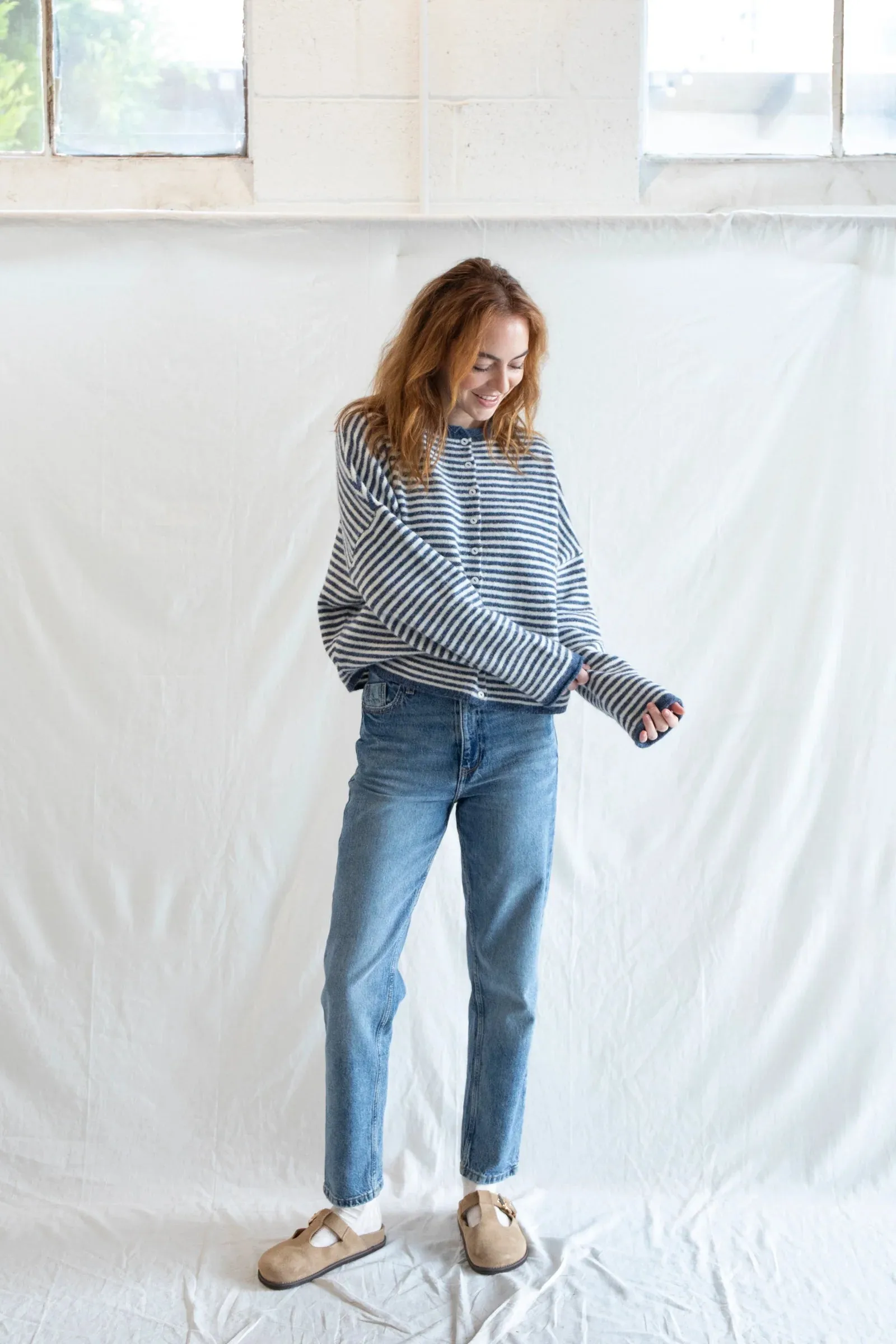 Harbour Striped Cardigan, Denim sold by Madison Boutique product image thumbnail 4