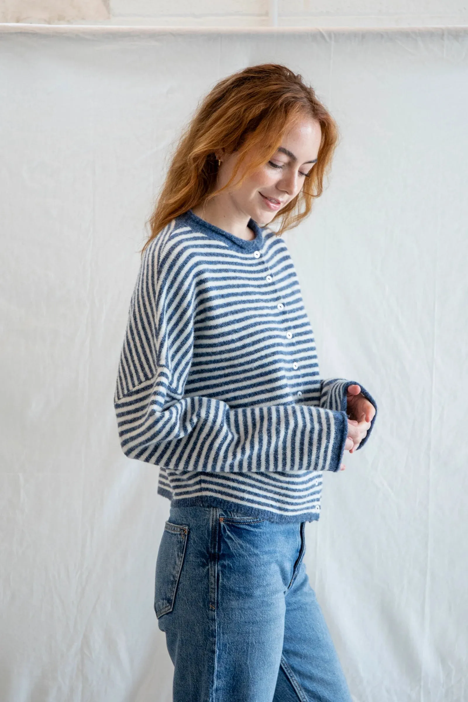 Harbour Striped Cardigan, Denim sold by Madison Boutique product image thumbnail 2