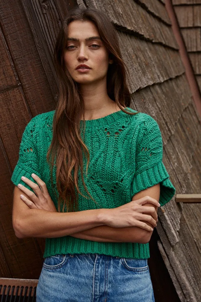 Cali Crochet Sweater, Green sold by Madison Boutique