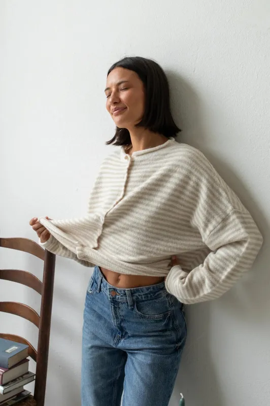 Harbour Striped Cardigan, Cream made by Things Between