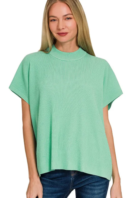 Laura Mock Neck Top, Mint sold by Madison Boutique
