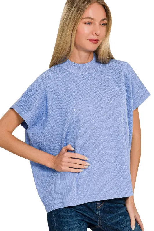 Laura Mock Neck Top, Blue sold by Madison Boutique
