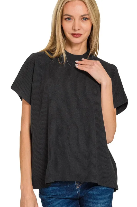 Laura Mock Neck Top, Black sold by Madison Boutique