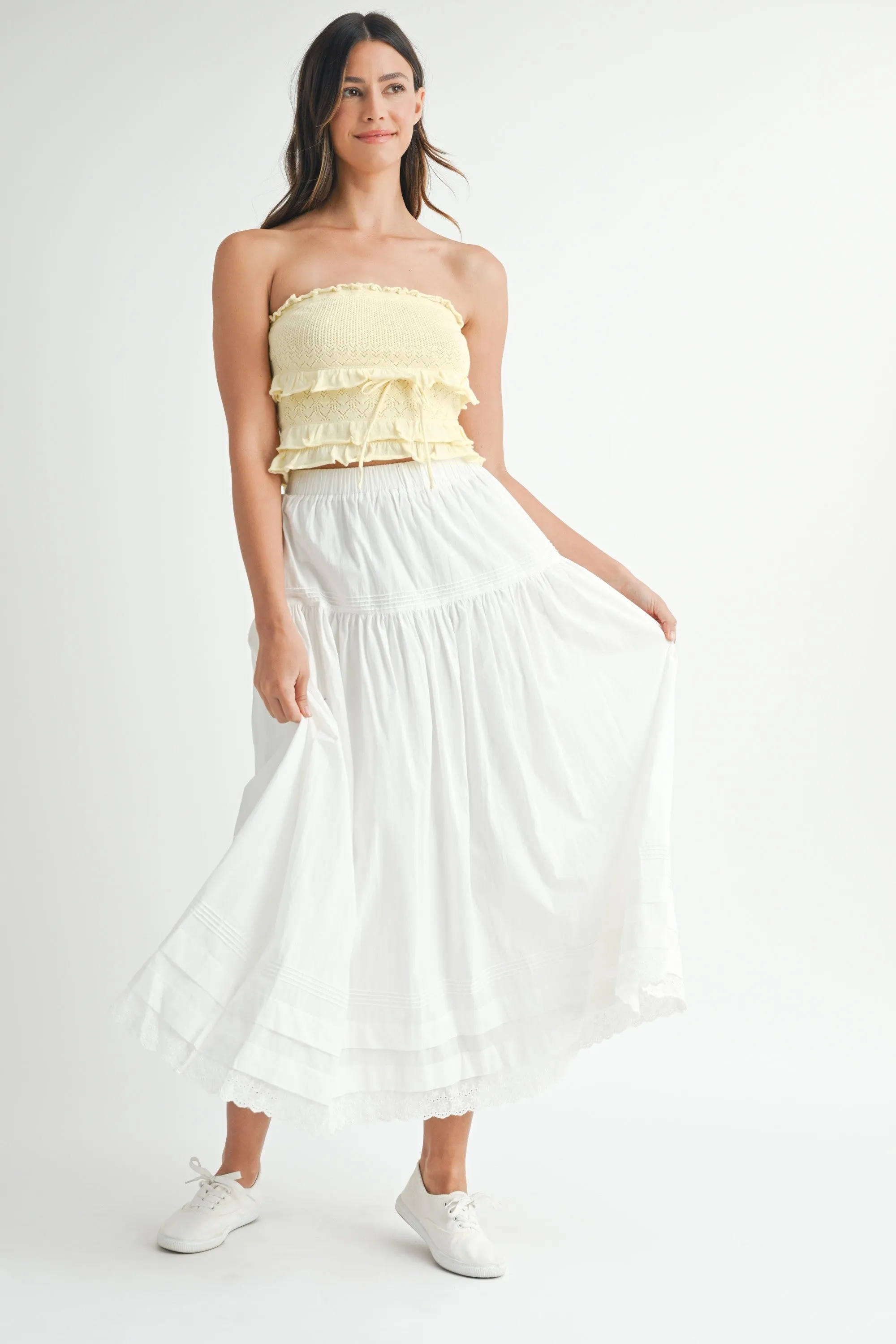 Dune Eyelet Midi Skirt, White sold by Madison Boutique product image thumbnail 3