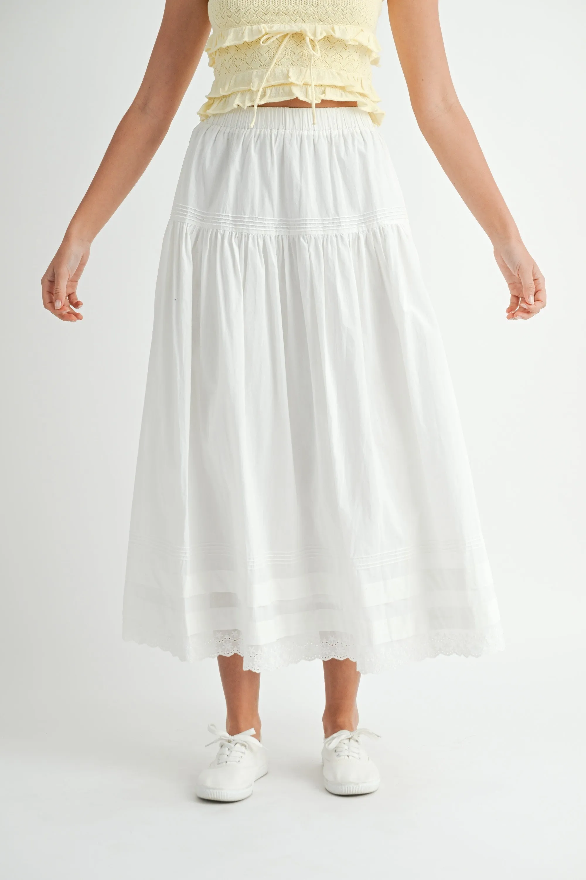 Dune Eyelet Midi Skirt, White sold by Madison Boutique
