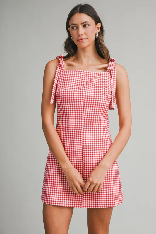 Tinka Bow Shoulder Gingham Dress sold by Madison Boutique