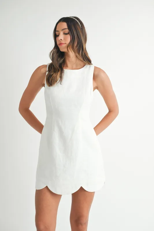 Valley Scalloped Linen Dress, White made by MABLE