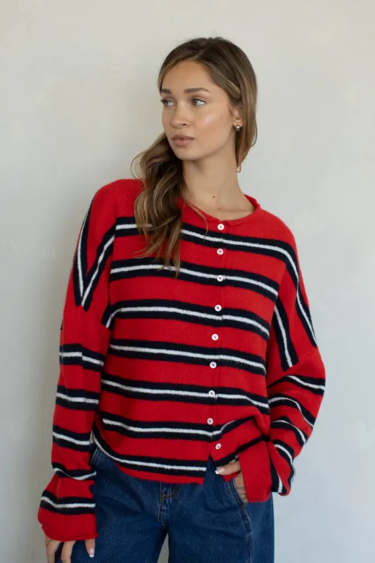 Ethel Striped Cardigan, Red/Black made by Things Between