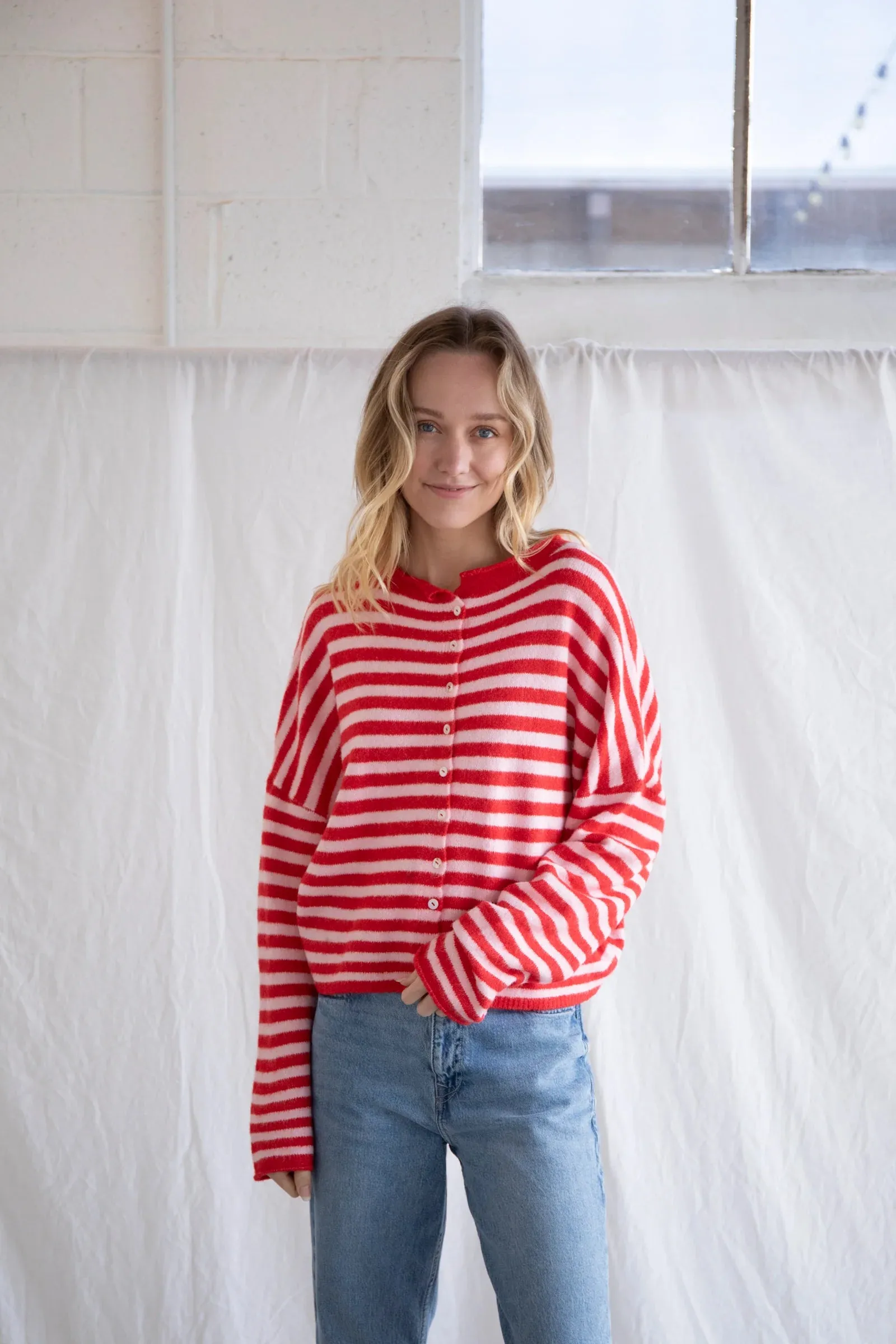 Allen Striped Cardigan, Red/Pink sold by Madison Boutique product image thumbnail 2