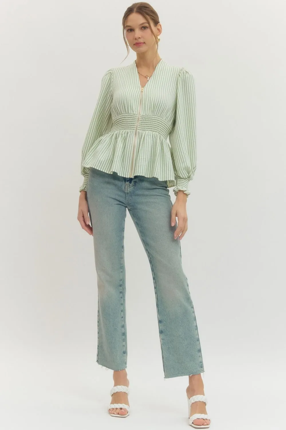 Trevor Striped Zip Up Blouse sold by Madison Boutique product image thumbnail 2