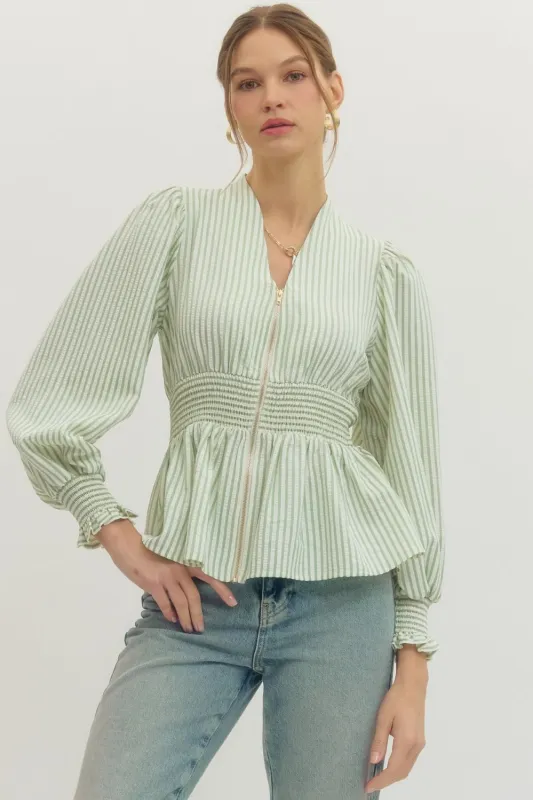 Trevor Striped Zip Up Blouse made by entro