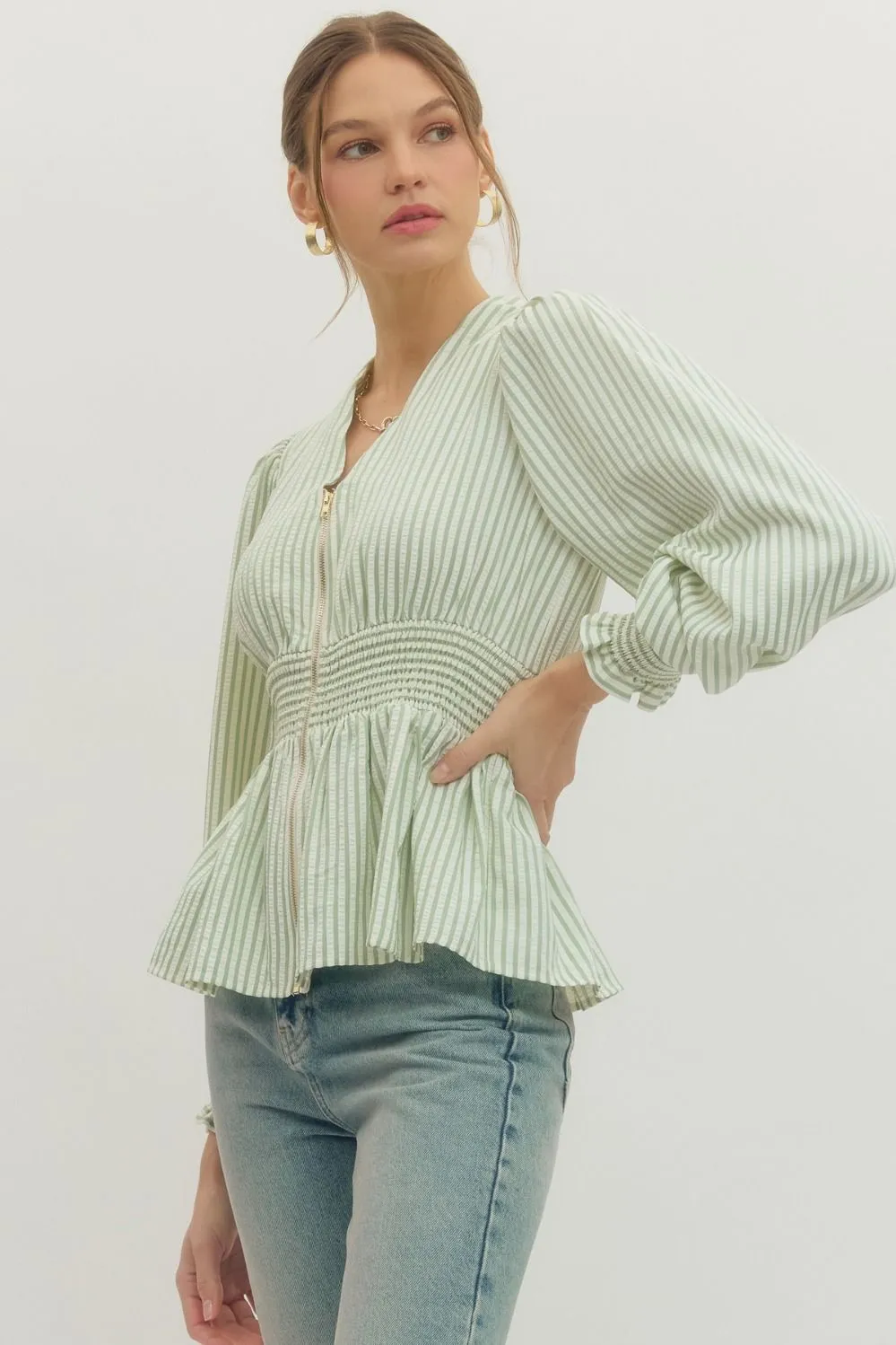 Trevor Striped Zip Up Blouse sold by Madison Boutique product image thumbnail 3
