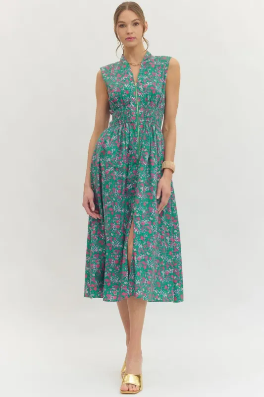 Marla Floral Zip Front Midi Dress made by entro