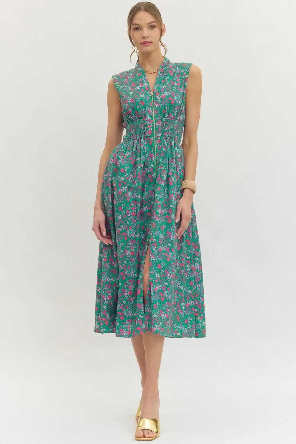 Marla Floral Zip Front Midi Dress sold by Madison Boutique