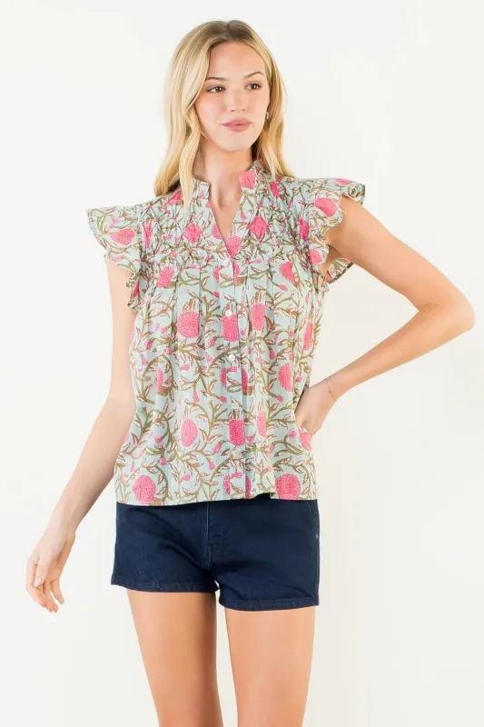 Claude Floral Flutter Sleeve Top made by THML