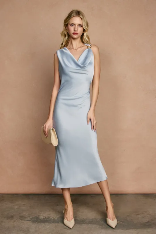Aleah Cowl Neck Satin Midi Dress made by Dress Forum