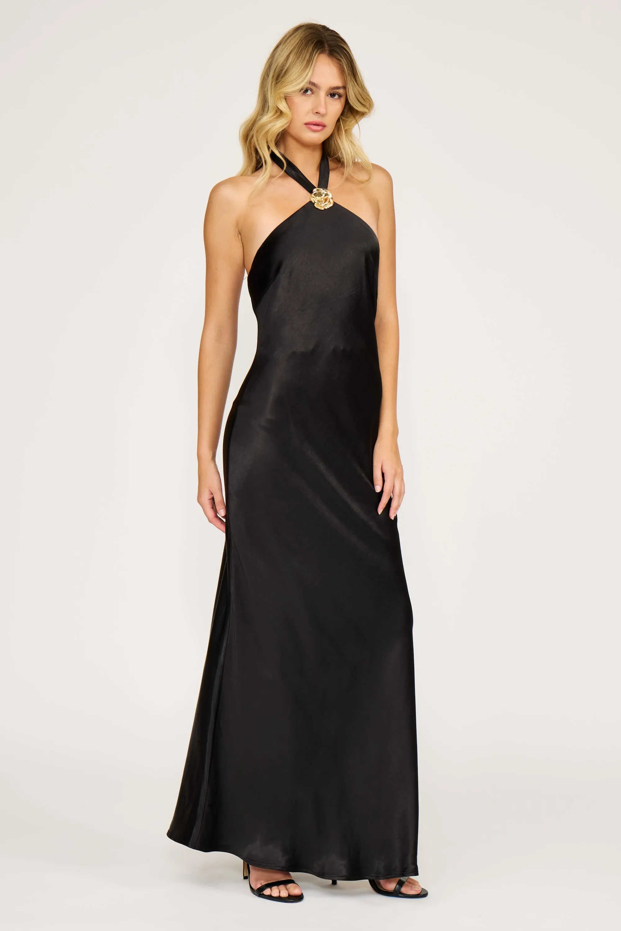 Bonnie Satin Halter Maxi Dress sold by Madison Boutique