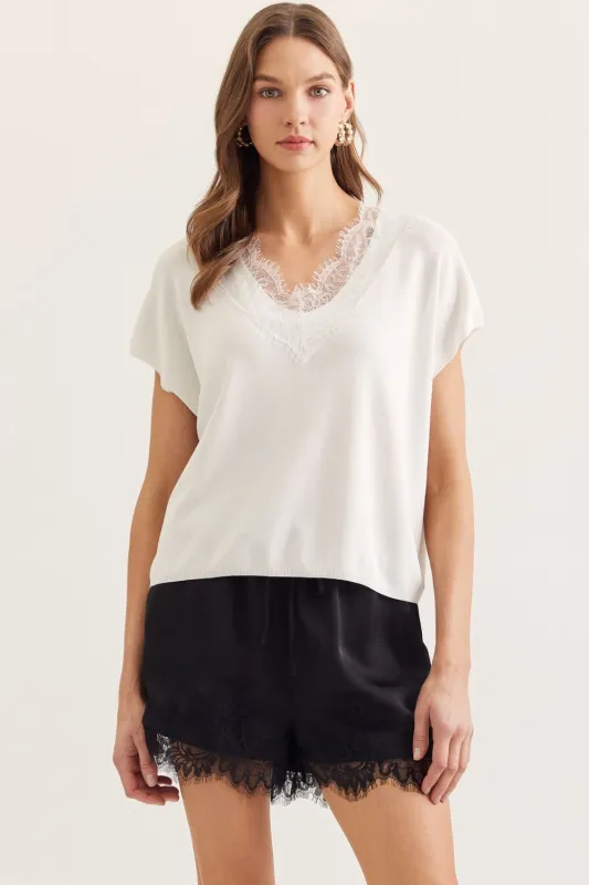 Rosie Lace Trim Knit Top made by entro