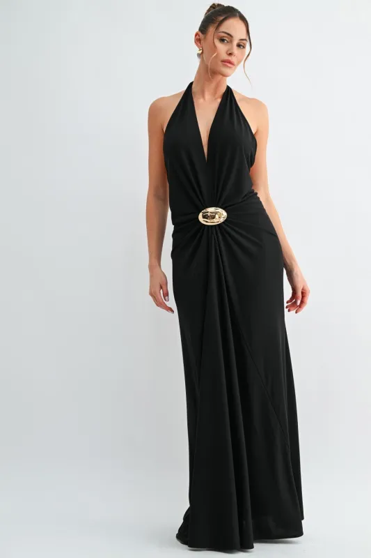 Golden Orbit Halter Maxi Dress made by Madison Boutique