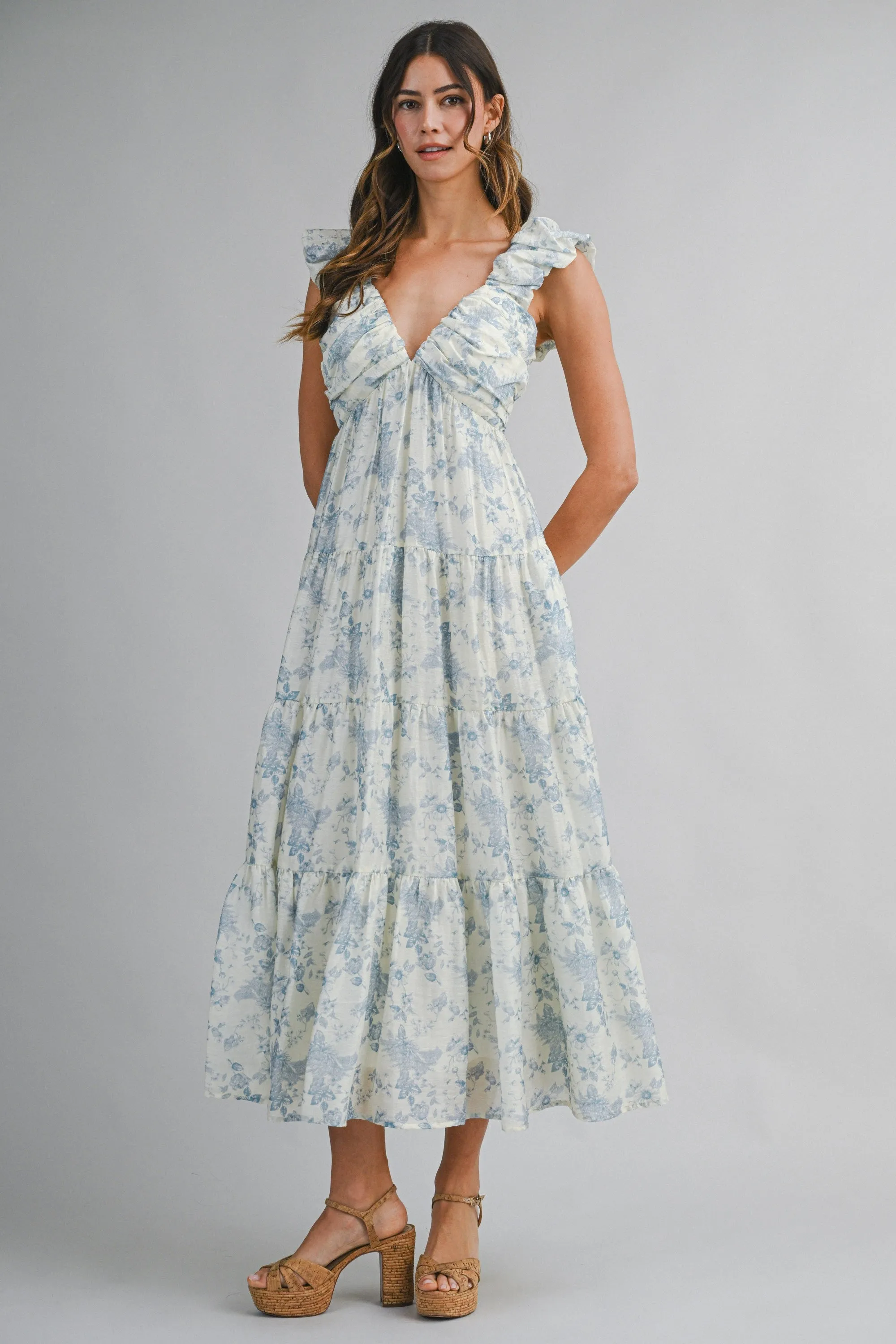 Emeli Floral Tiered Midi Dress sold by Madison Boutique