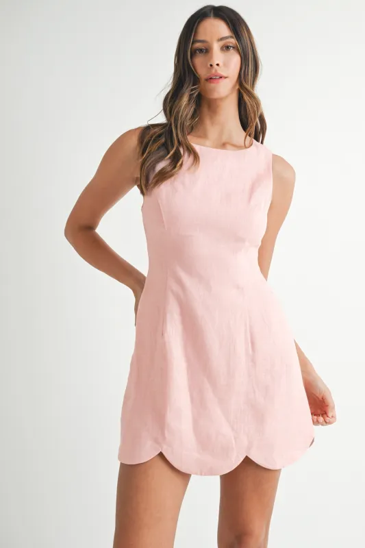 Valley Scalloped Linen Dress, Pink made by MABLE