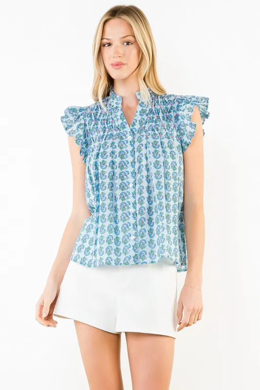 York Floral Flutter Sleeve Top made by THML