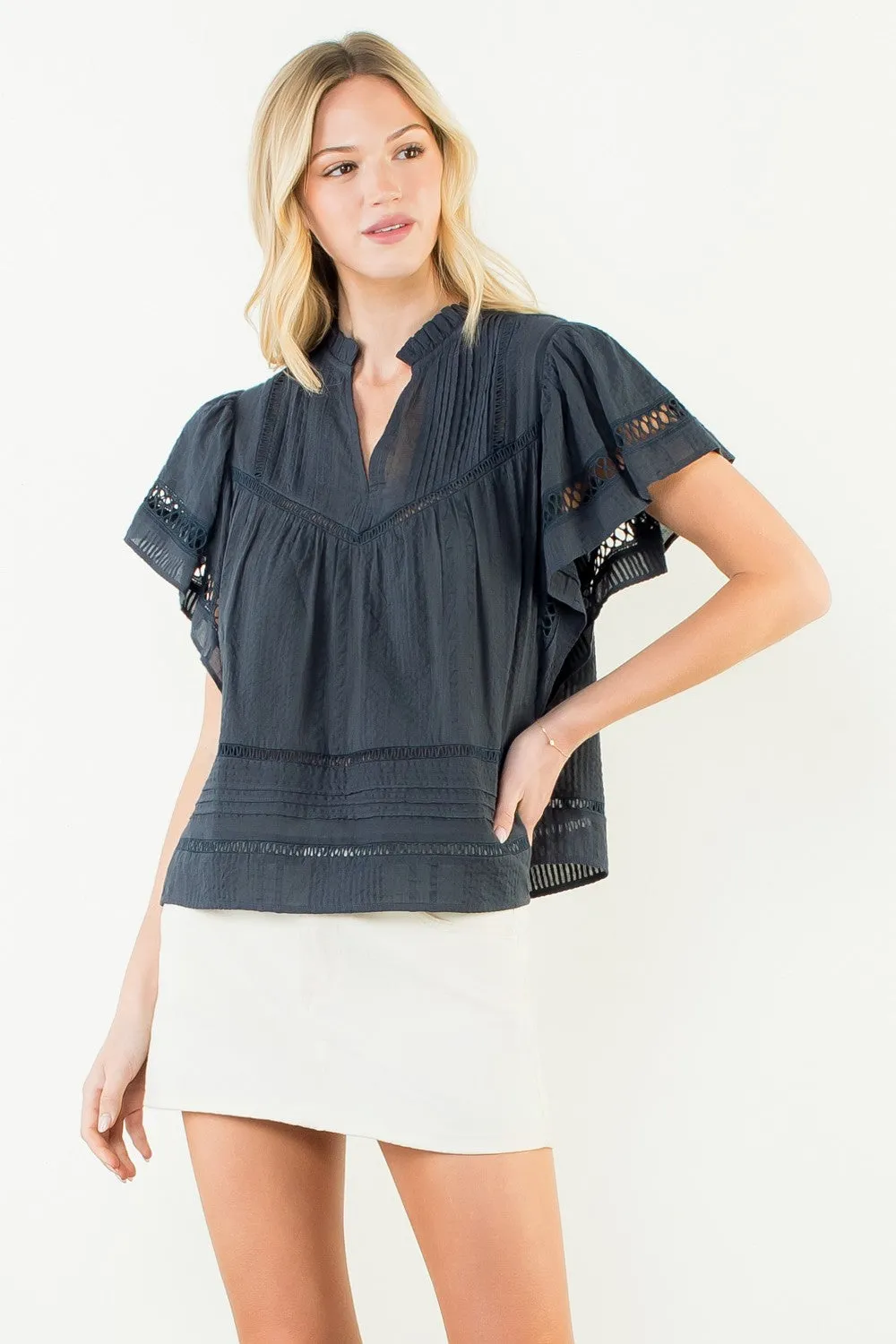 Ellis Latticed Flutter Sleeve Top sold by Madison Boutique product image thumbnail 3