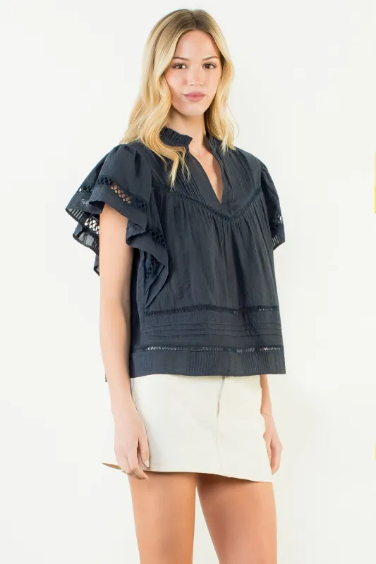 Ellis Latticed Flutter Sleeve Top made by THML