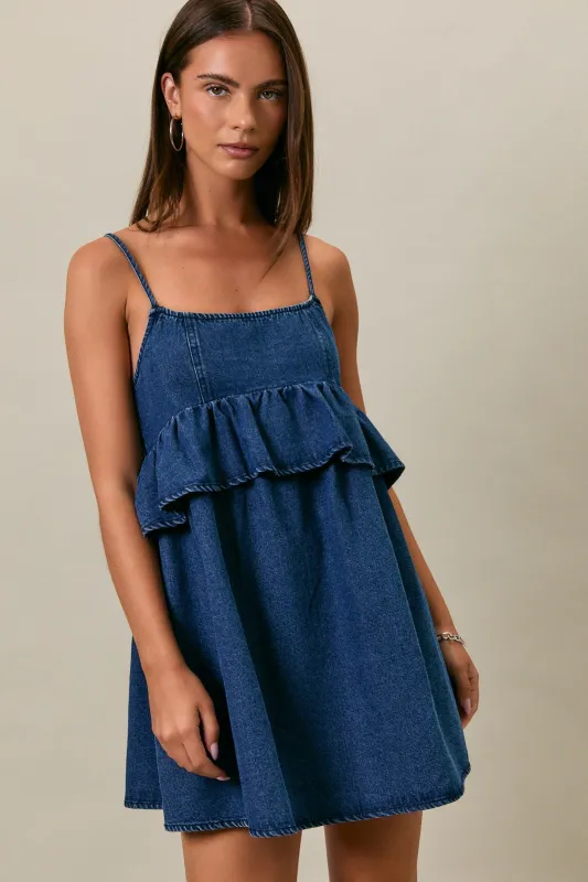 Kaley Ruffled Denim Dress made by Le Lis