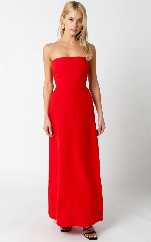 Wiliford Linen Maxi Dress, Red made by Olivaceous