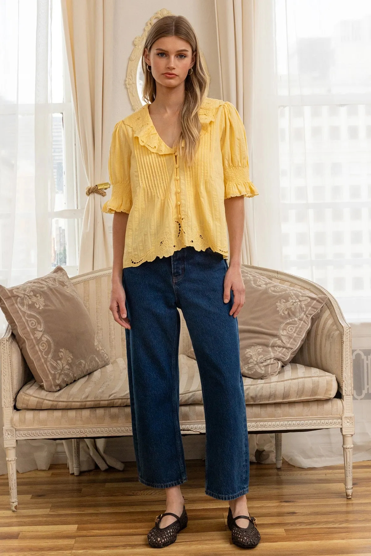 Whisper Embroidered Blouse, Yellow sold by Madison Boutique product image thumbnail 5